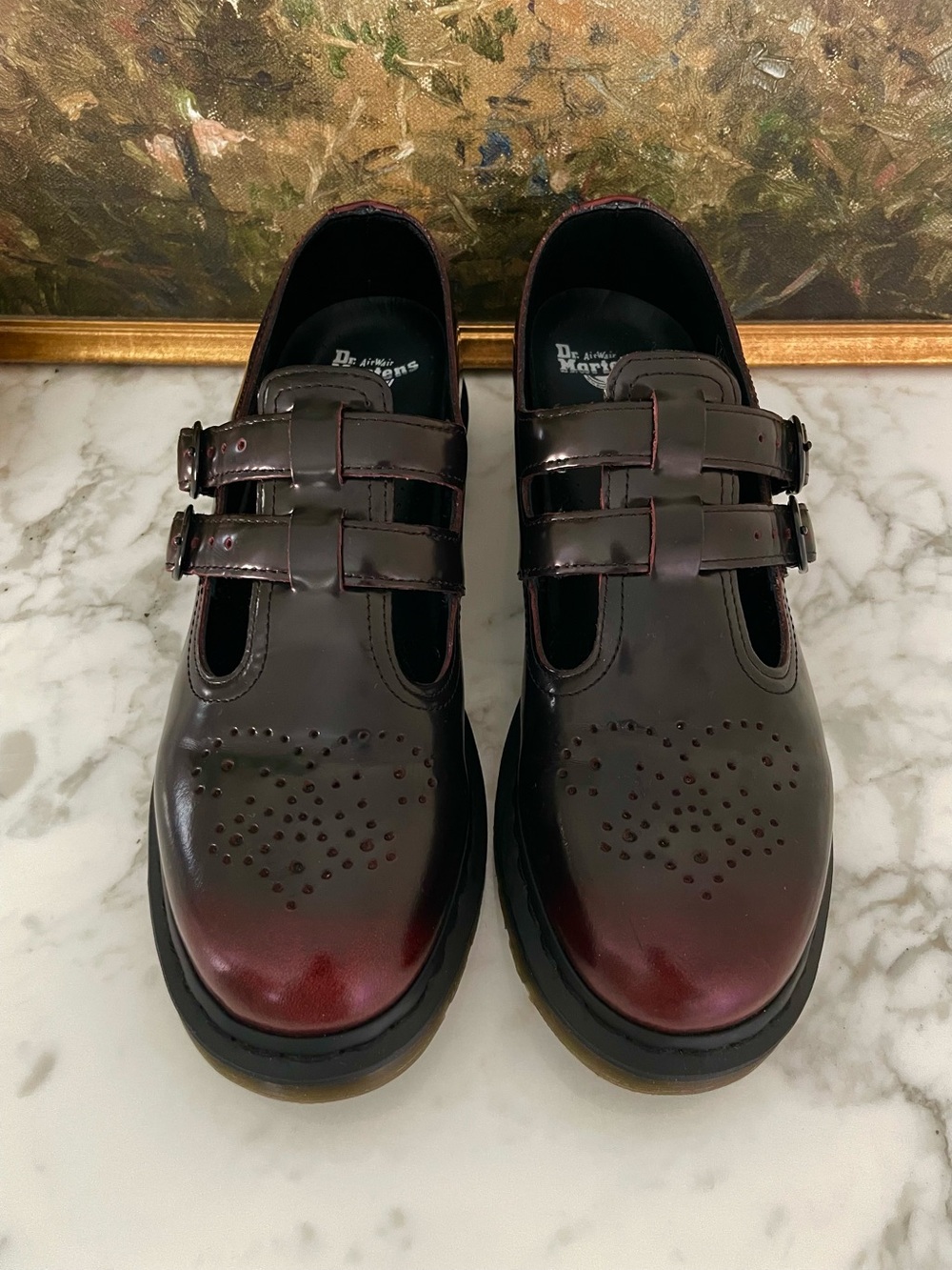 Dr. Martens Mary Jane Chunky Shoe Burgundy Cherry Red 🍒 Arcadia Leather - Picture 5 of 15